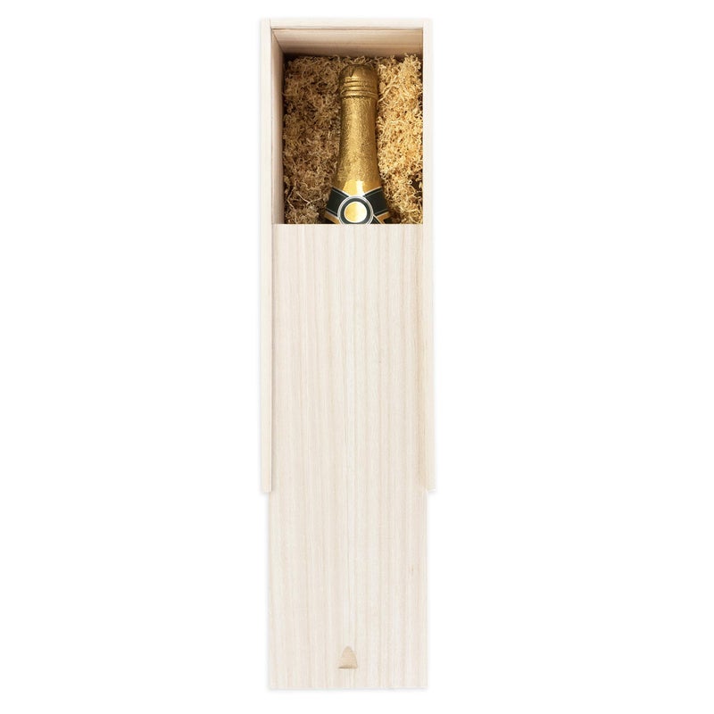 Twine Single Wooden Wine Gift Box with Sliding Lid, Champagne Gift Box, Perfect for Housewarming, Weddings, and Special Celebrations, Holds 1 Bottle, Wine Accessories, Paulownia Wood Storage Boxes - Image 1